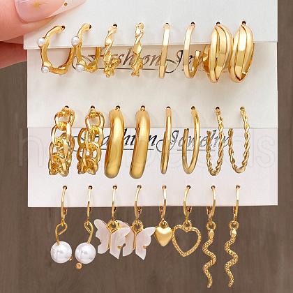10 Pairs Alloy Hoop Earring Sets WG6DB3C-10-1