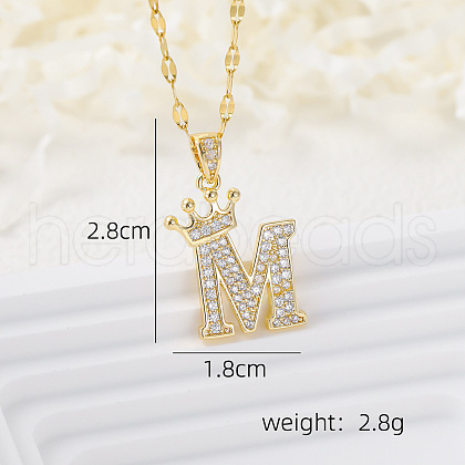Brass Micro Pave Clear Cubic Zirconia Crown Initial Pendant Necklaces FS-WGD727C-13-1