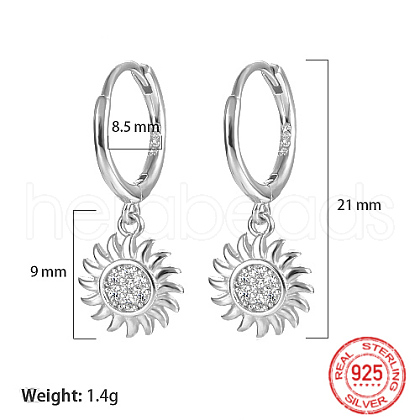 Anti-Tarnish Rhodium Plated 925 Sterling Silver Micro Pave Cubic Zirconia Dangle Hoop Earrings HV0375-3-1