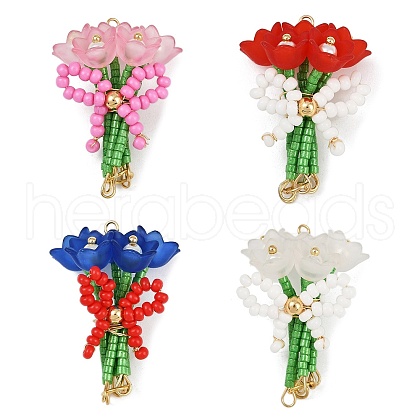 4Pcs 4 Colors Handmade Glass Beaded Flower with Bowknot Pendants PALLOY-MZ00753-1