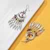 Ring & Feather Alloy & Glass Chandelier Earrings EJEW-G426-01AS-3