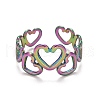Rainbow Color Ion Plating(IP) 304 Stainless Steel Heart Wrap Open Cuff Ring for Women RJEW-A005-31MC-1
