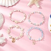 4Pcs 4 Styles Shell Pearl & Glass & Synthetic Turquoise & Synthetic Moonstone Beads Stretch Bracelets & 304 Stainless Steel Charm Bracelets for Women BJEW-JB11996-02-1