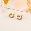 Heart Stainless Steel & Natural Shell Pendant Necklaces & Stud Earrings & Charm Bracelets Sets for Women WG52748-01-4