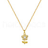 Flower 304 Stainless Steel Micro Pave Clear Cubic Zirconia with Plastic Pearl Pendant Necklaces FS-WGEF150-01-4