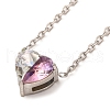 304 Stainless Steel Pave Cubic Zirconia Heart Pendant Cable Chain Necklaces for Women NJEW-G142-07P-03-1