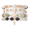 Natural Lava Rock with Natural Flower Amazonite with Synthetic Turquoise with 304 Stainless Steel Beads Bracelets BJEW-JB10519-1