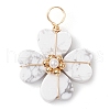 Natural Howlite Clover Pendants PALLOY-JF03180-01-1