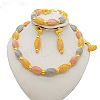 Oval Alloy Beaded Necklace & Stud Dangle Earring & Bracelet & Ring Sets FS-WGA4855-02-1