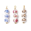 3Pcs Handmade Flower Printed Porcelain Ceramic Pendants PALLOY-JF03974-1