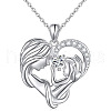 925 Sterling Silver Pave Clear Cubic Zirconia Heart Mother with Baby Pendant Necklaces for Mother's Day FS-WG28A46-01-1