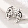 304 Stainless Steel Shell Pearl Stud Earrings EJEW-U051-08P-2