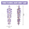 FIBLOOM 3 Pairs 3 Colors Rhinestone Leaf Cluster Earrings EJEW-FI0002-70-2