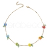 Rainbow Color Glass Beaded Flower Necklaces NJEW-TA00173-01-4