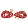 Woven Glass Beaded Heart Dangle Stud Earrings EJEW-A105-09G-2