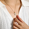 Rectangle Stainless Steel Pave Natural White Shell Initial Pendant Necklaces for Women FS-WGB5EDA-18-2