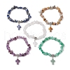 Natural Gemstone Chip & Cross Stretch Bracelets for Women Men BJEW-JB11385-2