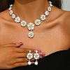Flower Alloy Crystal Rhinestone & Plastic Pearl Link Chain Necklaces & Stud Dangle Earrings Sets FS-WGC22CC-02-2