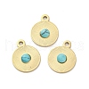 Real 14K Gold Plated 304 Stainless Steel Pave Synthetic Turquoise Pendants STAS-R005-05G-01-1