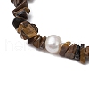 Natural Tiger Eye Chips Stretch Bracelets for Women BJEW-JB11343-03-3