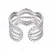 304 Stainless Steel Wave Open Cuff Ring RJEW-T023-34P-2