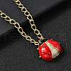Brass Micro Pave Clear Cubic Zirconia Red Enamel Ladybug Pendant Necklaces NJEW-K287-01G-3