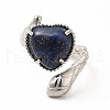 Natural Lapis Lazuli Heart with Snake Open Cuff Ring RJEW-P082-02P-10-3