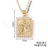Shiny Brass Micro Pave Clear Cubic Zirconia Rectangle Vintage Statue Pendant Necklaces DN8896-2-1