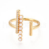 Brass Micro Pave Clear Cubic Zirconia Cuff Rings for Women KK-T074-22G-2