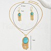 Bohemian Ethnic Oval Synthetic Turquoise Fringed Earrings & Necklaces Sets LA0641-2