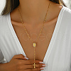 Stainless Steel Crystal Rhinestone Relief Portrait Saint Pendant Tassel Cross Rosary Bead Necklaces for Women EU5525-1-4