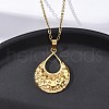 304 Stainless Steel Textured Hollow Teardrop Pendant Necklaces NJEW-H059-27G-2