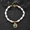 304 Stainless Steel Paw Print Charm Bracelets for Women BJEW-C098-12G-2