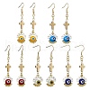 Handmade Seed Evil Eye & Cross Dangle Earrings EJEW-MZ00227-1
