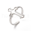 304 Stainless Steel Cross Open Cuff Ring for Women RJEW-K245-32P-3
