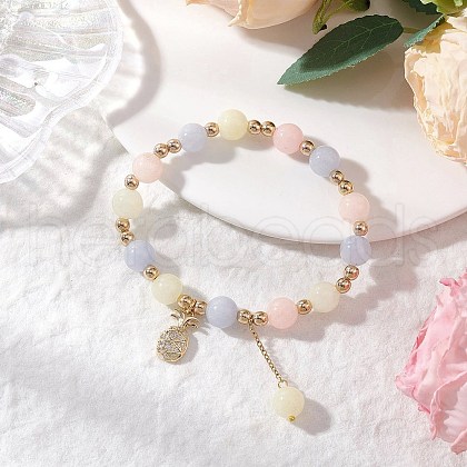 Natural White Jade Imitation Morganite Beads Round Beaded Bracelets BJEW-JB11933-02-1