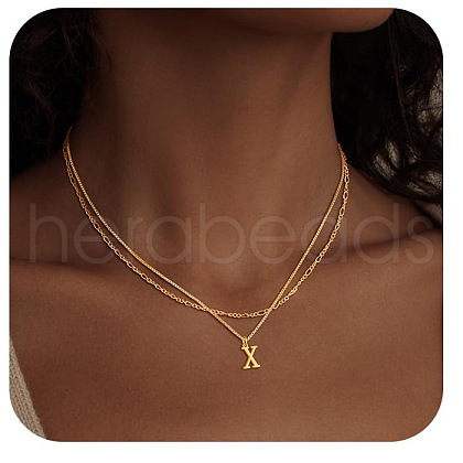 Alloy Initial Pendant Double Layer Necklaces for Women Men WG365C5-24-1