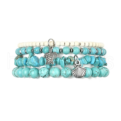 4Pcs 4 Style Synthetic Turquoise Beaded Stretch Bracelets SET BJEW-TA00377-1