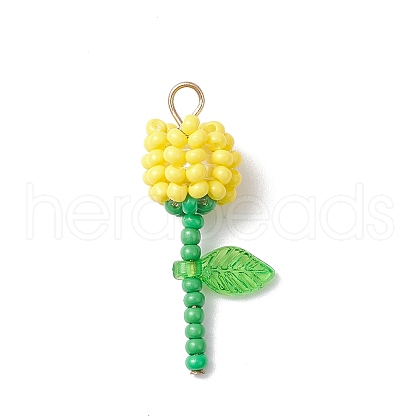 Grade A Round Glass Seed Beads Acrylic Flower Charms PALLOY-MZ00690-01-1