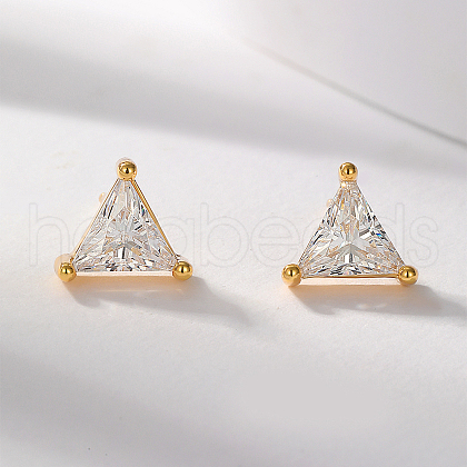 S925 Sterling Silver Clear Cubic Zirconia Triangle Stud Earrings IQ7437-1-1