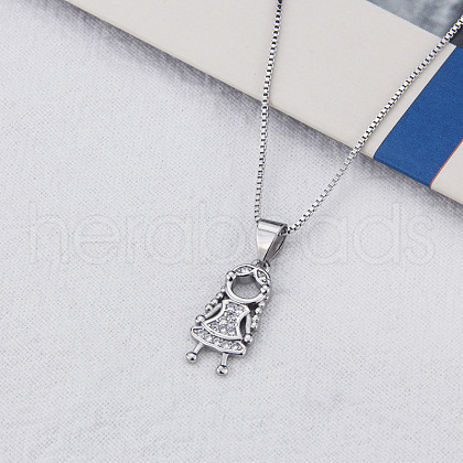 Brass Micro Pave Clear Cubic Zirconia Girl Pendant Necklaces FS-WGEEEEA-05-1