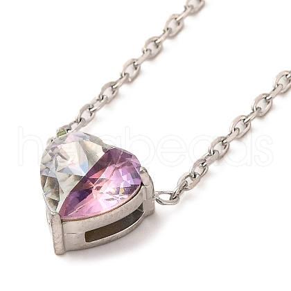304 Stainless Steel Pave Cubic Zirconia Heart Pendant Cable Chain Necklaces for Women NJEW-G142-07P-03-1