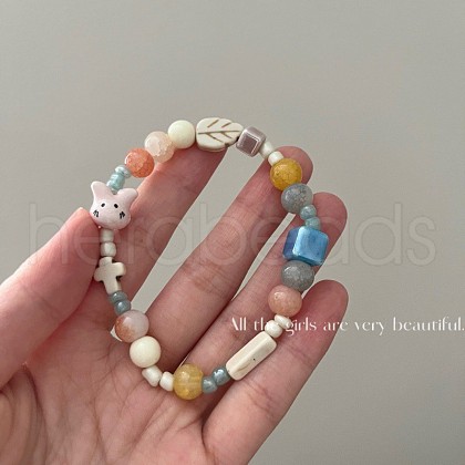 Handmade Porcelain Beads Stretch Bracelets for Women WG88E43-02-1