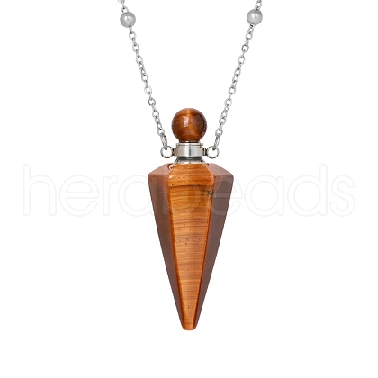 Natural Tiger Eye Faceted Cone Perfume Bottle Pendant Necklace PW-WG8F691-05-1