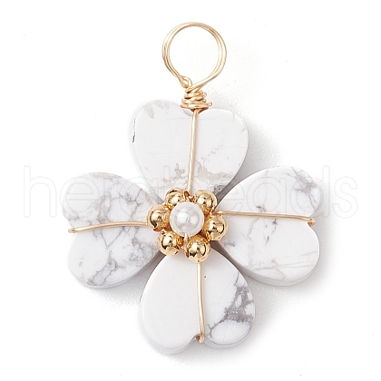 Natural Howlite Clover Pendants PALLOY-JF03180-01-1