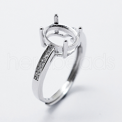 Anti-Tarnish Rhodium Plated 925 Sterling Silver Finger Ring Components STER-G027-18P-1