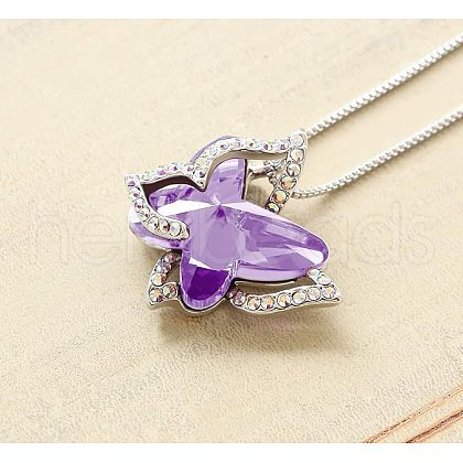 Butterfly Brass Pave Glass Birth Stone Pendant Necklaces FS-WG3BB0A-14-1