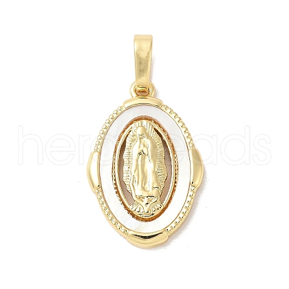 Brass Pave Natural White Shell Pendants KK-S522-07D-G-1