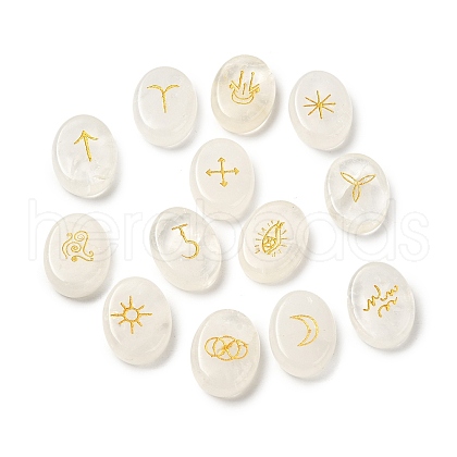 13Pcs Natural Quartz Crystal Rune Stone G-C095-02B-1