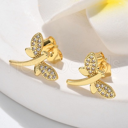 Brass Micro Pave Clear Cubic Zirconia Stud Earrings EJEW-D305-20G-01-1